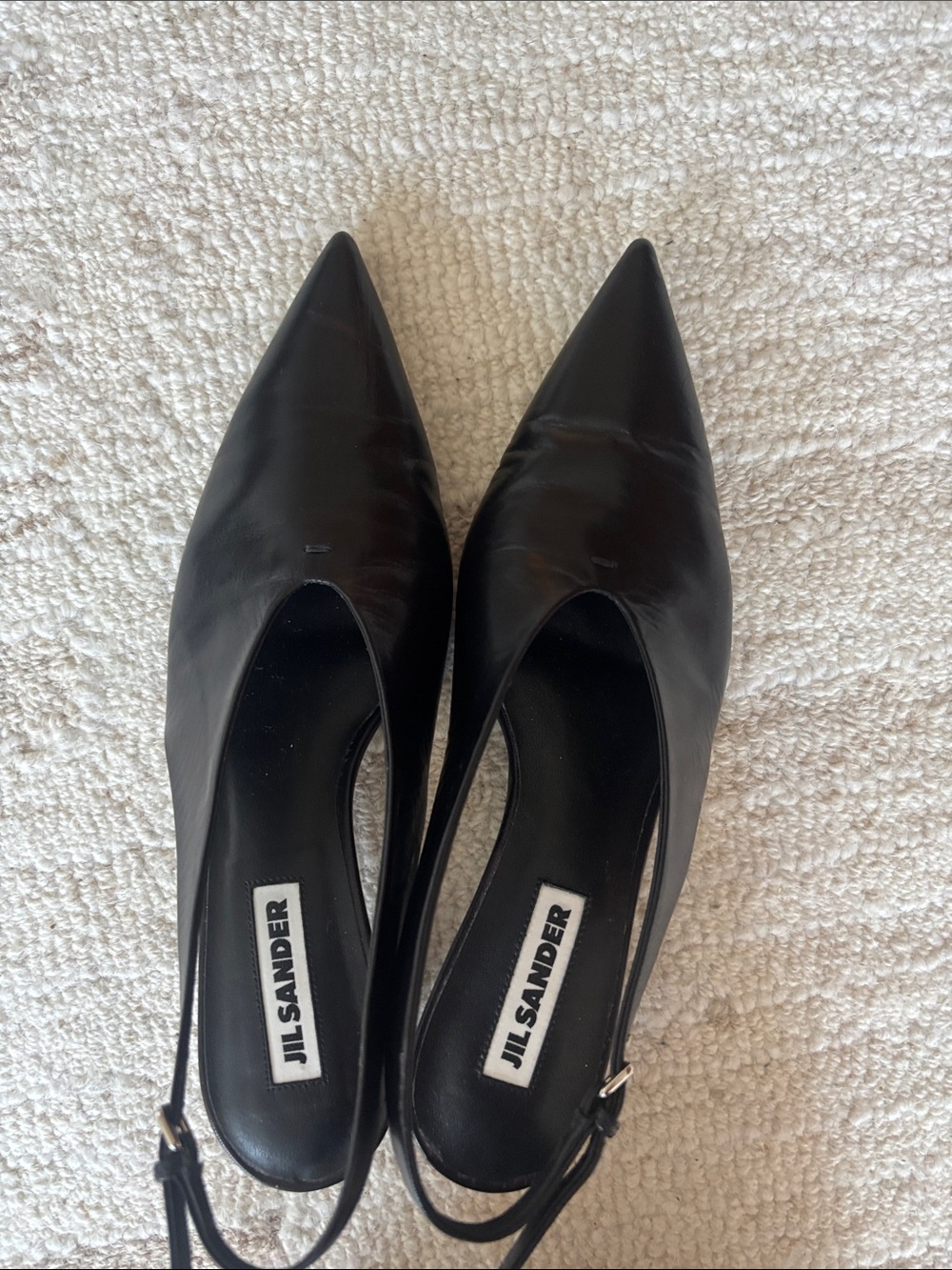 Jil Sander Black Leather Pointed Slingback Heels - Picture 7 of 7